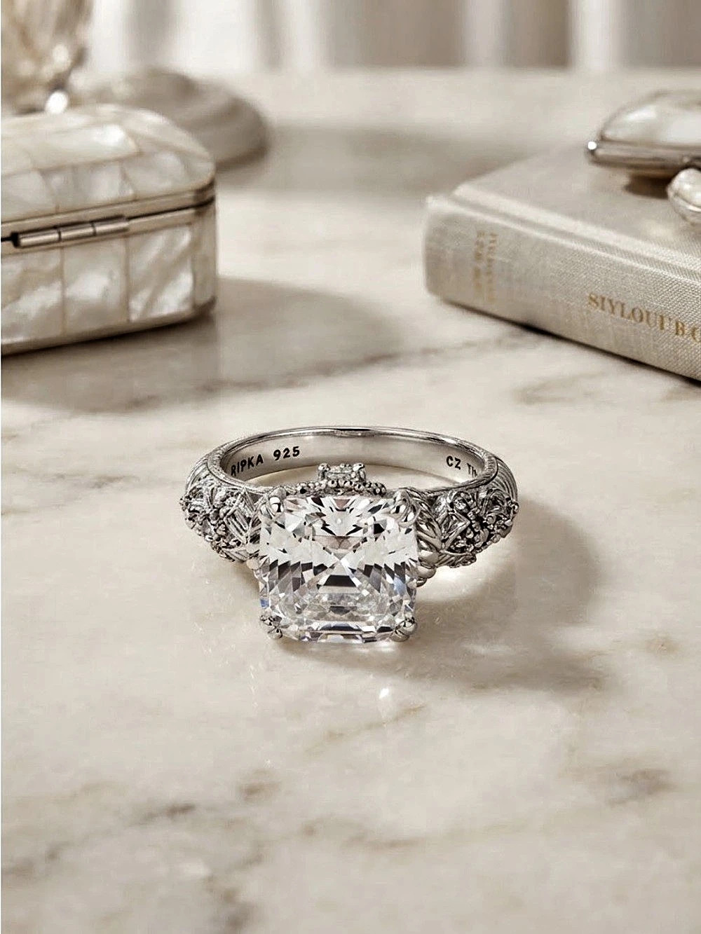 Judith Ripka Asher-Cut CZ 925 Sterling Silver Fleur-De-Lis Ring Size 6